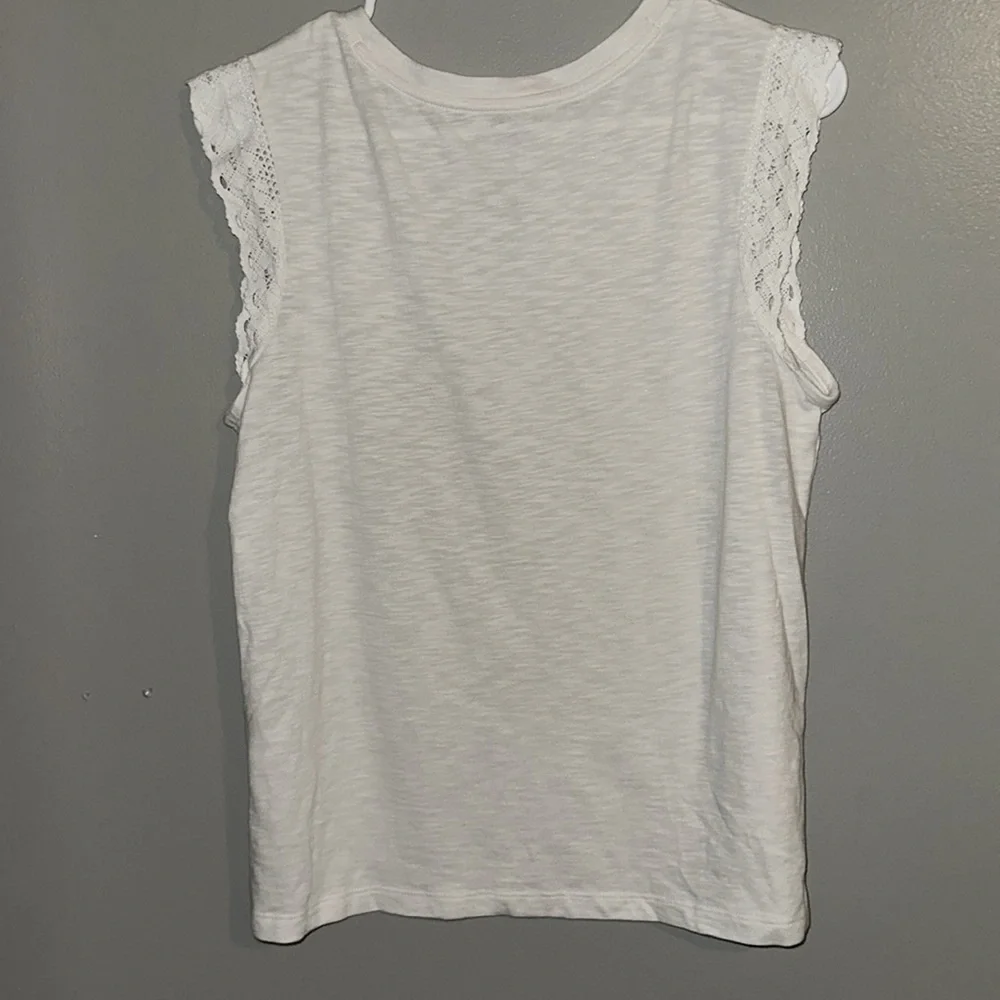 Sonoma White Lace Flutter Sleeve Top Small | Preppy Cottagecore Feminine Tee - Picture 4 of 6